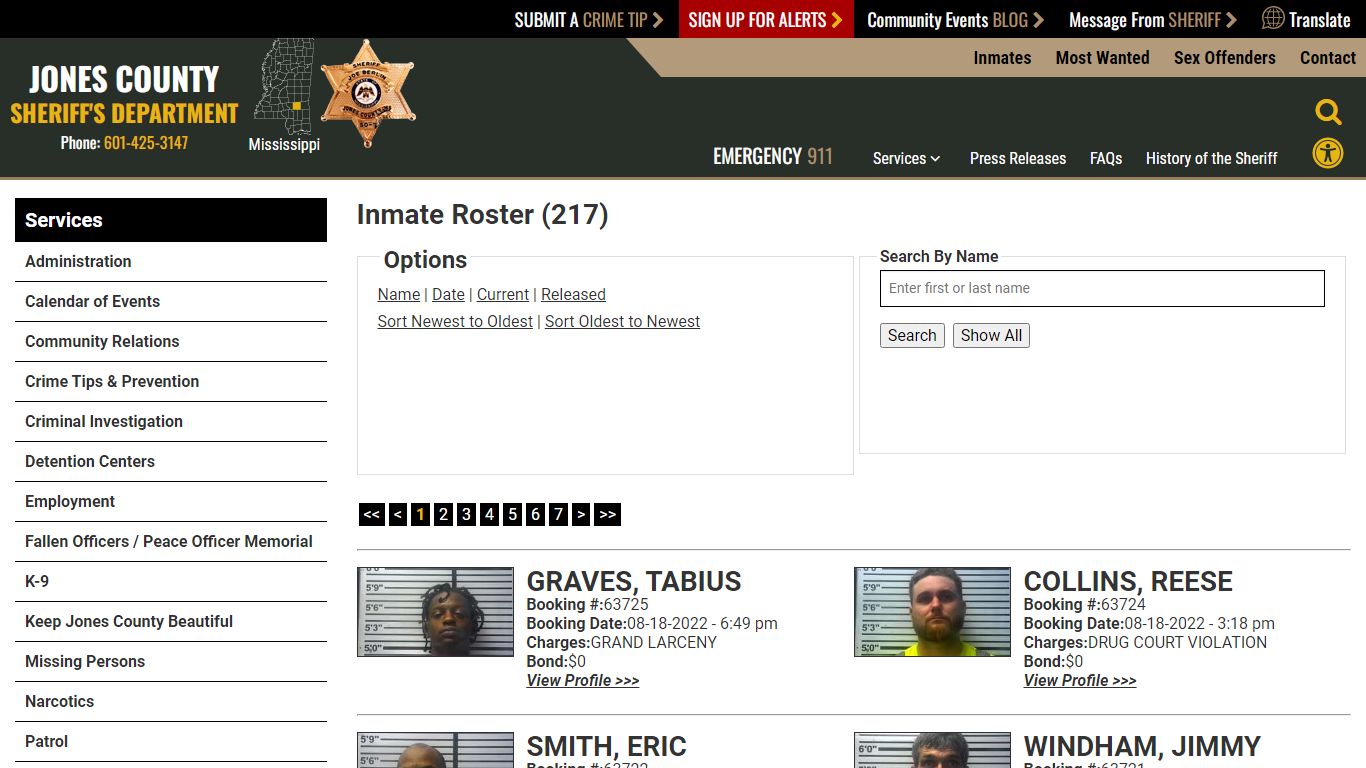 Inmate Roster - Current Inmates Booking Date Descending - Jones County